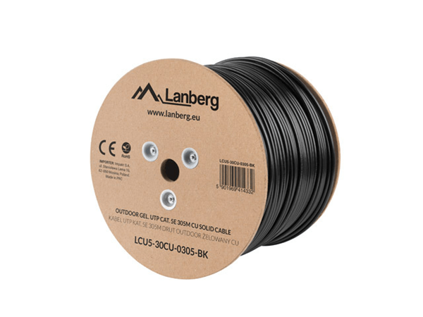 LCU5-12CU-0305-BK bobina cat.5e lanberg utp rj45 solido cobre fluke tested awg24 305m negro