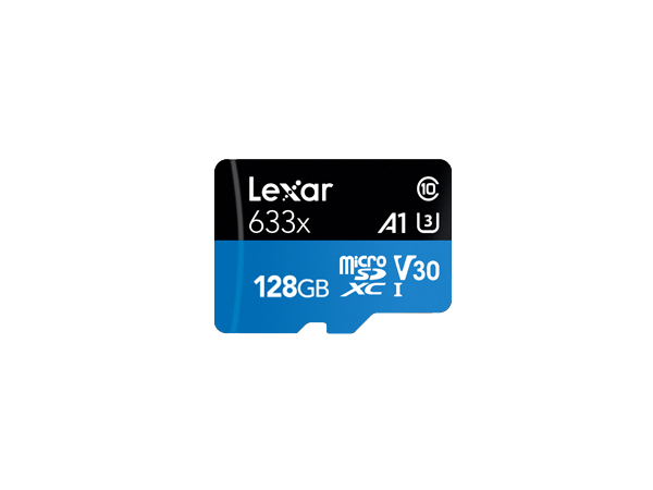 LSDMI128BB633A lexar 128gb high performance 633x microsdxc uhs i with sd adapter. up to 100mb s read 45mb s write c10 a1 v30 u3