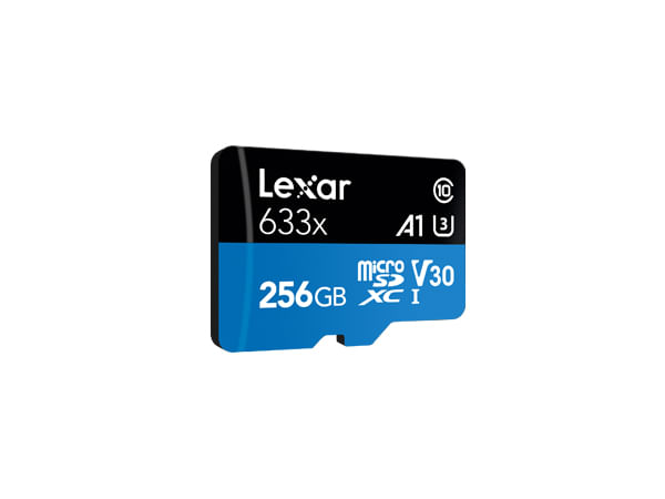 LSDMI256BB633A lexar 256gb high performance 633x microsdxc uhs i with sd adapter. up to 100mb s read 45mb s write c10 a1 v30 u3