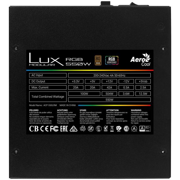 LUXRGB550M fuente alimentacion 550w aerocool lux 550m rgb 120mm 80 bronze