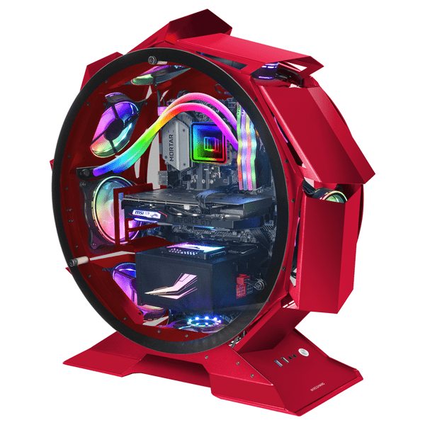 MCORBR caja microatx mars gaming mcorb red diseo esferico extremo premium doble ventana de cristal temp