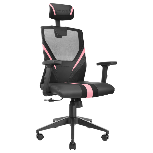 MGCERGOBPK silla ergonomica mars gaming mgc-ergo negra con detalles en rosa respaldo en malla transpirable ajuste lumbar-cervical-reposabrazos