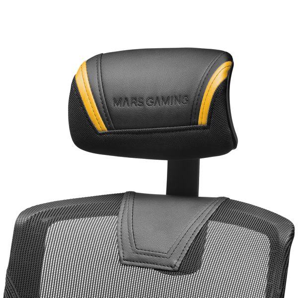MGCERGOBY silla ergonomica mars gaming mgc ergo negra con detalles en amarillo respaldo en malla transpirable ajuste lumbar cervical reposabrazos