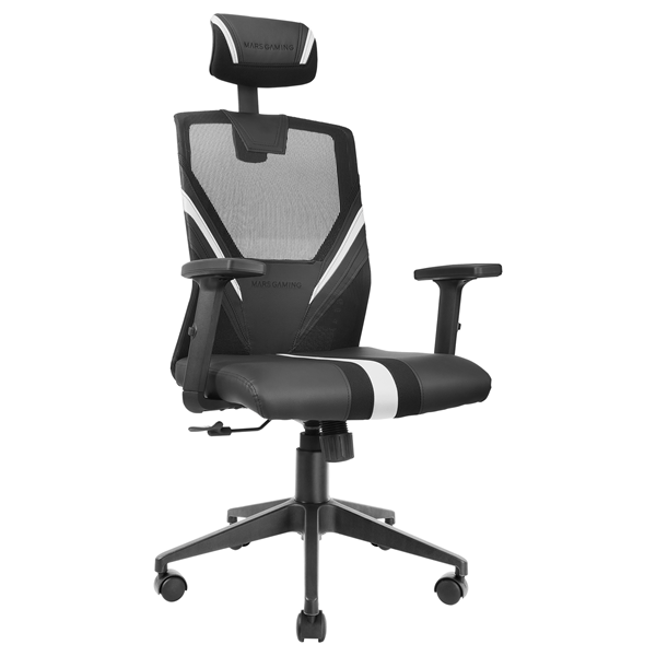 MGCERGOWH silla ergonomica mars gaming mgc-ergo negra con detalles en blanco respaldo en malla transpirable ajuste lumbar-cervical-reposabrazos