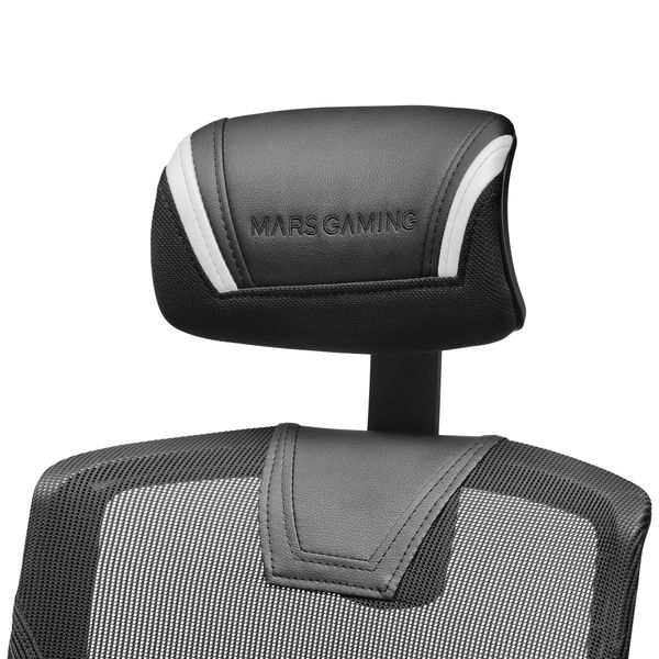MGCERGOWH silla ergonomica mars gaming mgc ergo negra con detalles en blanco respaldo en malla transpirable ajuste lumbar cervical reposabrazos