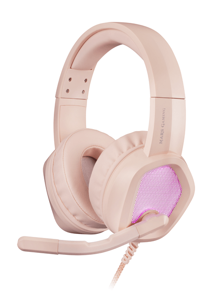 MH320P headset mars gaming mh320 pink hi-fi ultra-bass 3d jack 3.5mm iluminacion rgb flow alimentada por usb micro con cancelacion de ruido