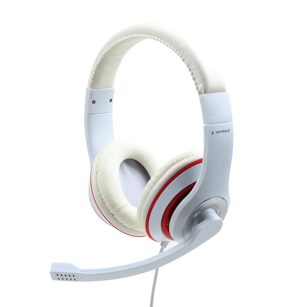 MHS-03-WTRD auriculares estereo gembird color blanco con aro rojo