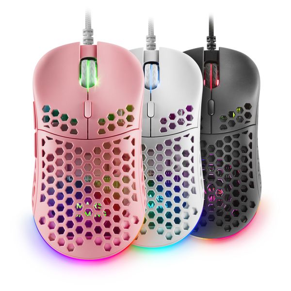 MM55P mouse mars gaming mm55p diseo hive pink 12800dpi a825pro switch huano superficie perforada ilumi