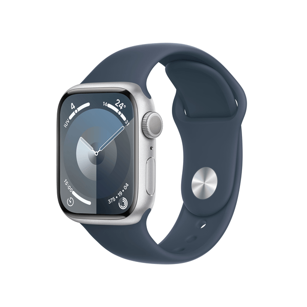 MR903QL/A apple watch series 9 gps 41mm silver aluminium case with storm blue sport band-s-m