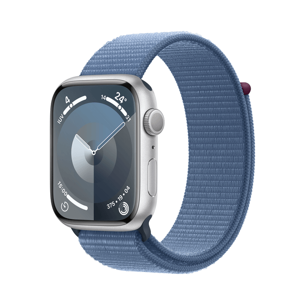 MR9F3QL_A apple watch series 9 gps 45mm silver aluminium case with winter blue sport loop