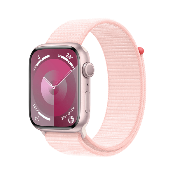 MR9J3QL_A apple watch series 9 gps 45mm pink aluminium case with light pink sport loop