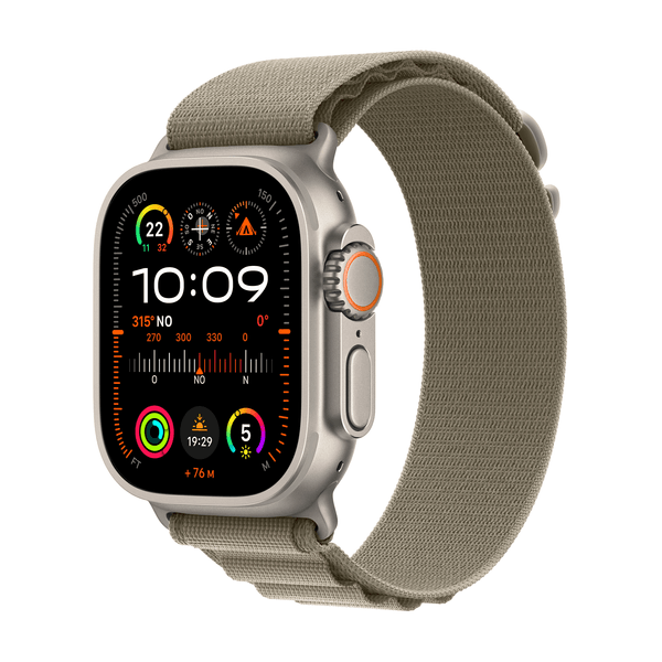 MREX3TY_A apple watch ultra 2 gps cellular 49mm titanium case with olive alpine loop small