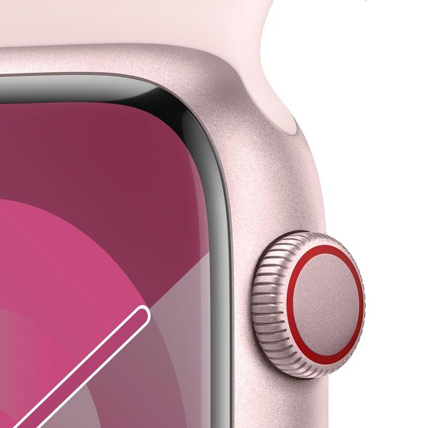 MRML3QL_A apple watch series 9 gps cellular 45mm pink aluminium case with light pink sport band m l