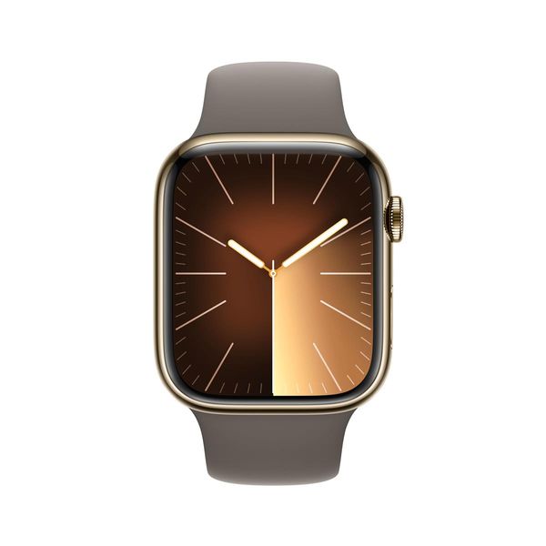 MRMR3QL_A apple watch series 9 gps cellular 45mm gold stainless steel case with clay sport band s m