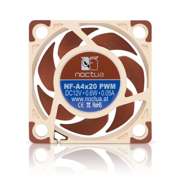 NF-A4X20-PWM noctua ventilador caja nf a4x20 pwm. 40mm fan. 40x40x20mm. 12v. 5000rpm 4400rpm 1200rpm. 14.9 dba. 9.4 m3 h. 2.26 mm h2o. 4 pines