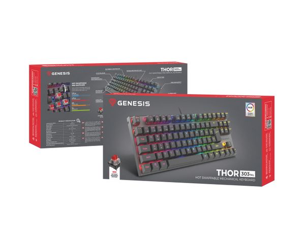 NKG-1885 teclado gaming genesis thor 303 tkl rgb negro mecanico switch outemu rojo
