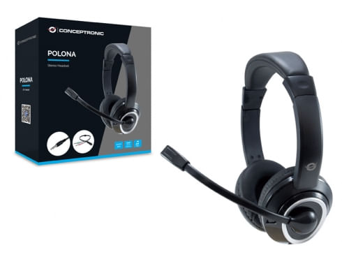 POLONA02BA headset conceptronic polona conexion jack 3.5mm microfono flexible control de volumen incluye adaptador 1 a 2 jacks 3.5mm color negro