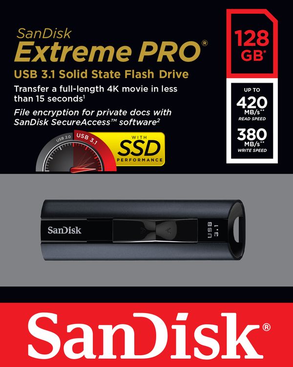 SDCZ880-128G-G46 ext pro usb3.1 solidstateflashdrive128gb
