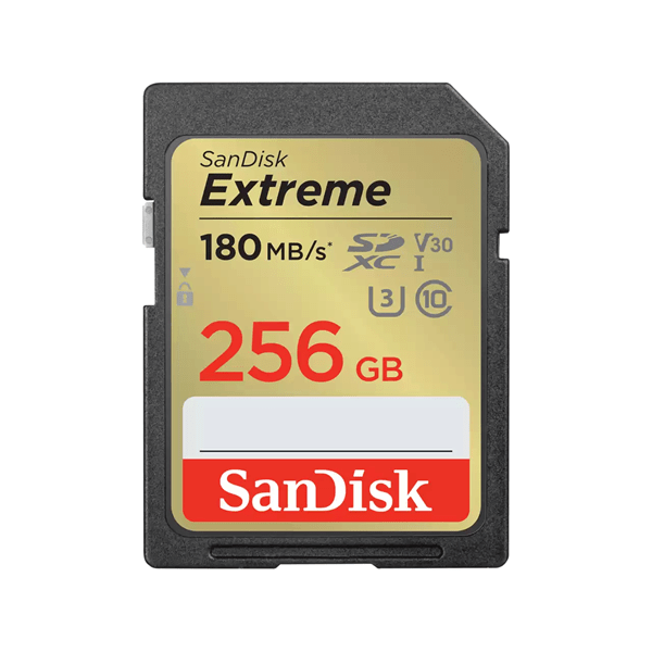 SDSDXVV-256G-GNCIN sandisk extreme 256gb sdxc memory card-1 year rescuepro deluxe up to 180mb-s-130mb-s read-write speeds. uhs-i. class 10. u3. v30