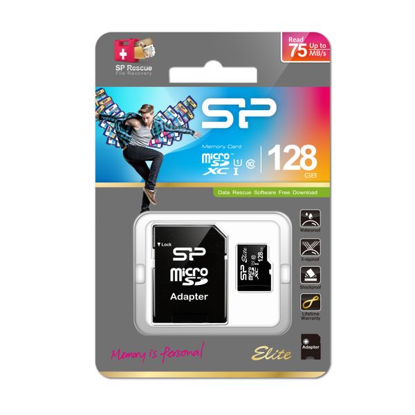 SP128GBSTXBU1V10SP silicon power tarjeta micro sd 128gb con adaptador uhs 1 elite c10
