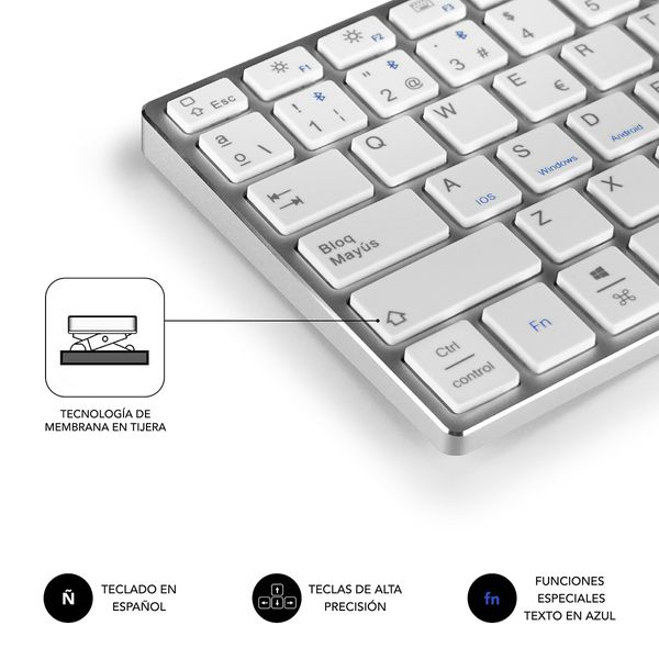 SUB-KB-3ADC200 teclado subblim inalambrico aluminio advance compact silver
