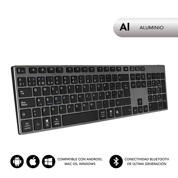 SUB-KB-3ADE301 teclado subblim inalambrico aluminio advance extended grey
