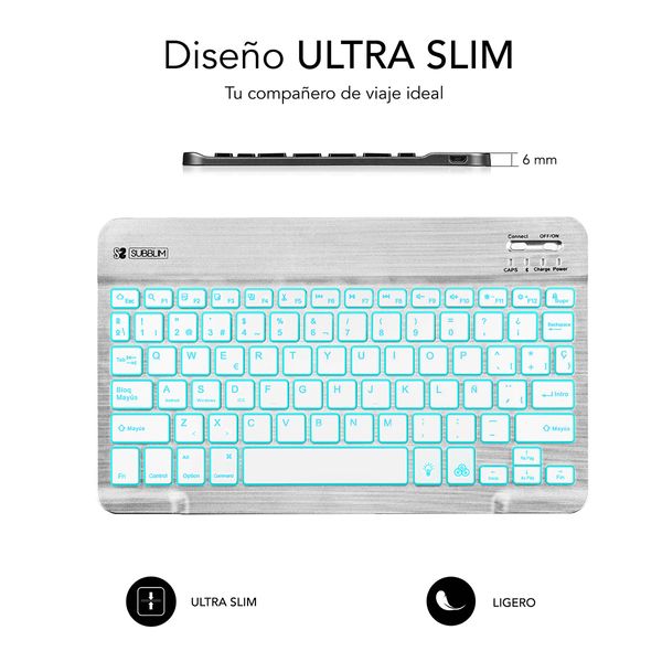SUB-KBT-SMBL30 teclado subblim inalambrico retroiluminado smart backlit bt silver