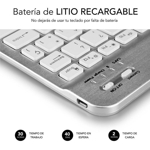 SUB-KBT-SMBL30 teclado subblim inalambrico retroiluminado smart backlit bt silver