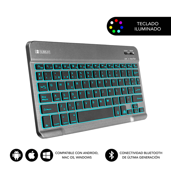 SUB-KBT-SMBL31 teclado subblim inalambrico retroiluminado smart backlit bt grey