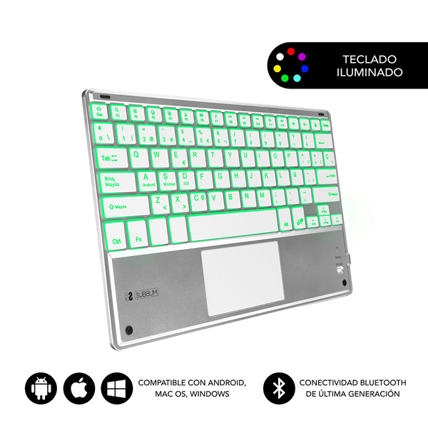 SUB-KBT-SMBT50 teclado subblim inalambrico smart backlit bt touchpad silver