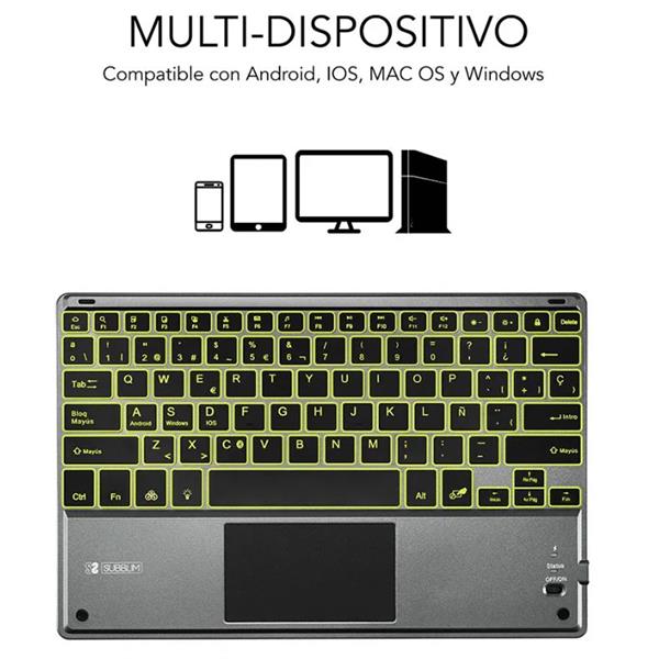 SUB-KBT-SMBT51 teclado subblim inalambrico smart backlit bt touchpad grey