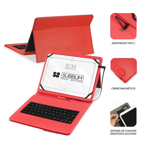 SUB-KT1-USB002 funda tablet subblim keytab pro usb 10.1p red
