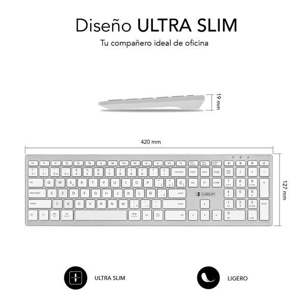 SUBKB-2PUE200 teclado inalambrico subblim bluetooth pure silver