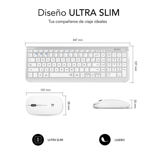 SUBKBC-DCEP10 teclado con raton bluetooth 2.4g combo dual prestige extendido plata blanco