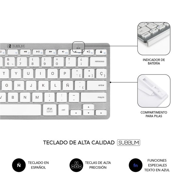 SUBKBC-OCO010 teclado raton inalambrico subblim plateado blanco
