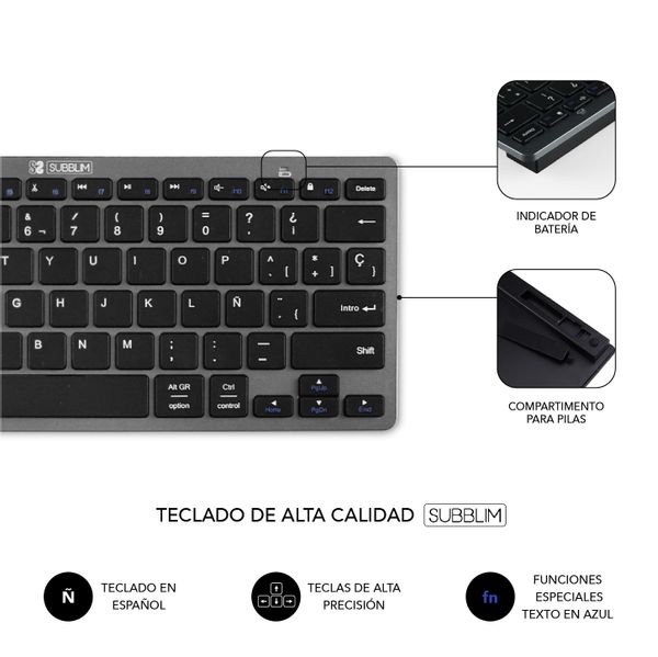 SUBKBC-OCO020 teclado raton inalambrico subblim gris negro