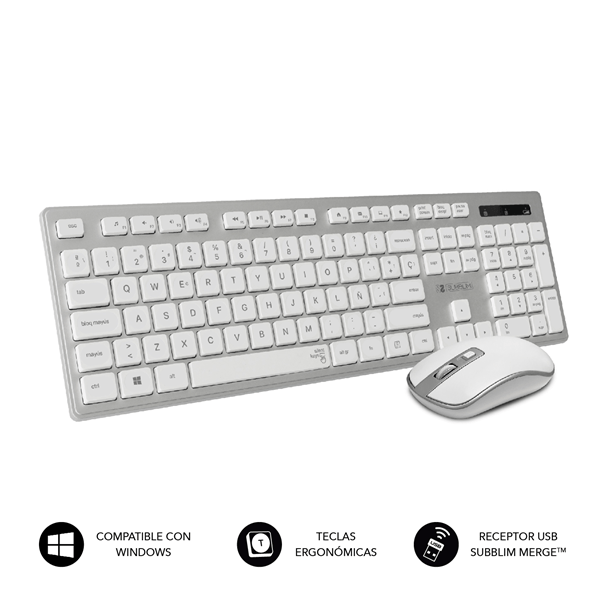 SUBKBW-CEKE10 teclado raton inalambrico subblim plano ergo silver