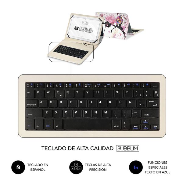 SUBKT1-USB052 funda con teclado micro usb 11 hadas