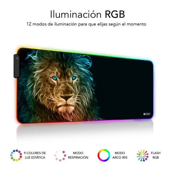SUBMP-02RGB10 alfombrilla raton luz led rgb lion 800x300x4