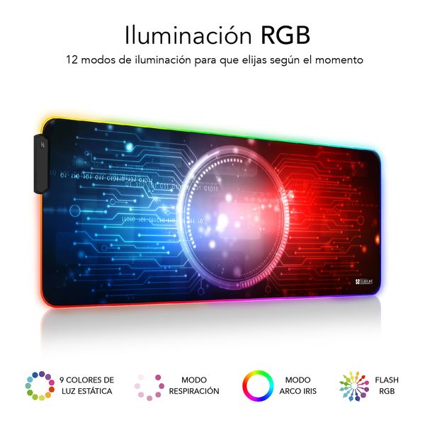 SUBMP-02RGB12 alfombrilla raton luz led premium led rgb mount 800x300x4 subblim