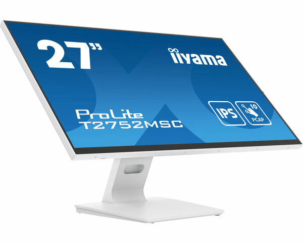 T2752MSC-W1 monitor iiyama 27p white bonded pcap 10p touch. 1920x1080. ips-panel. flat bezel free glass front. hdmi. displayport. 360cd-m with touch. usb hub 2x 3.2. speakers t2752msc-w1