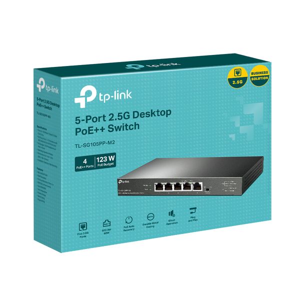 TL-SG105PP-M2 switch no gestionable tp link tl sg105pp m2 5p 2.5g con poe  de 4p admite 60w por puerto max 123w