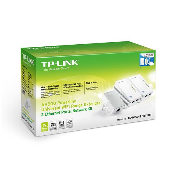 TL-WPA4220_TKIT powerline wifi tp link av600 kit 3uds 2 port