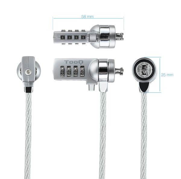 TQCLKC0015 cable de seguridad tooq universal c combinacion 1.5 m plata