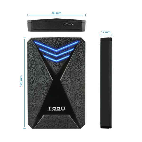 TQE-2550BL caja hdd tooq gaming tqe 2550bl 2.5 sata usb3.0 3.1 9.5mm gen1 negra led azul