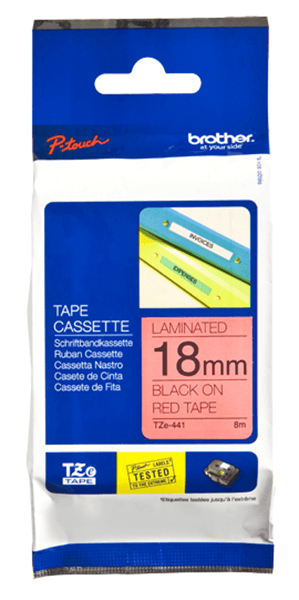 TZE441 tze-441 laminated tape 18mm 8m black on r ed