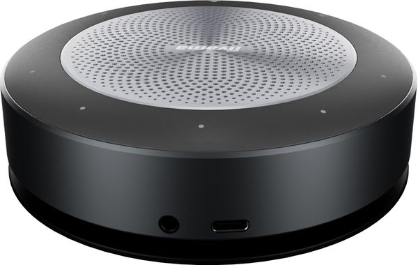 UC_SPK01L iiyama speaker 360degree. 6 element microphone pick up 5m radius. intelligent noise reduction and echo cancellation. bluetooth with dongle included. usb and aux. multiple device connection. daisy chain. battery 8 hours usage uc spk01l