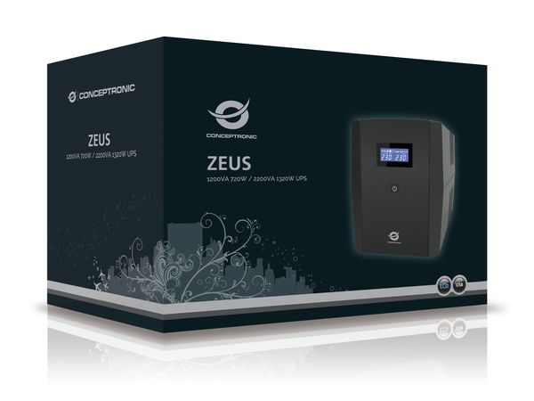 ZEUS03EM sai 1200va conceptronic 720w 2 shucko 3 iec proteccion puerto lan modem